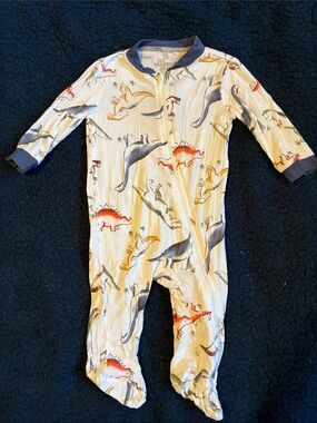 Milkberry Kids' Dino Print Footed One-Piece Pajamas - white with Navy Trim